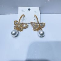 1 Pair Simple Style Classic Style Butterfly Plating Inlay Brass Rhinestones Zircon Gold Plated Drop Earrings main image 4