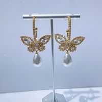 1 Pair Simple Style Classic Style Butterfly Plating Inlay Brass Rhinestones Zircon Gold Plated Drop Earrings main image 6