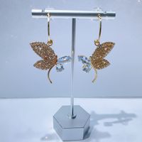 1 Pair Simple Style Classic Style Butterfly Plating Inlay Brass Rhinestones Zircon Gold Plated Drop Earrings main image 9
