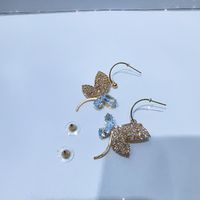 1 Pair Simple Style Classic Style Butterfly Plating Inlay Brass Rhinestones Zircon Gold Plated Drop Earrings main image 8