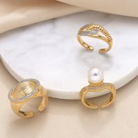 Wholesale Elegant Lady Geometric Copper Plating Inlay 18K Gold Plated Zircon Rings main image 1