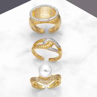 Wholesale Elegant Lady Geometric Copper Plating Inlay 18K Gold Plated Zircon Rings main image 3