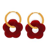 Elegante Estilo Simple Flor Resina Acero Titanio Ahuecar Chapados en oro de 18k Unisexo Aretes Collar sku image 3