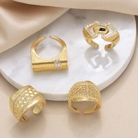 Wholesale Elegant Simple Style Geometric Copper Plating Inlay 18K Gold Plated Zircon Rings main image 1