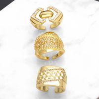 Wholesale Elegant Simple Style Geometric Copper Plating Inlay 18K Gold Plated Zircon Rings main image 3