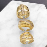 Wholesale Modern Style Simple Style Geometric Copper Plating Inlay 18K Gold Plated Zircon Rings main image 3