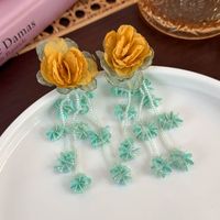 1 Pair Sweet Artistic Flower Beaded Plastic Drop Earrings sku image 2