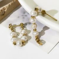 1 Pair Sweet Round Beaded Pearl Stainless Steel 18K Gold Plated Earrings main image 5