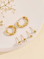 3 Pairs Simple Style Classic Style Heart Shape Plating Inlay 304 Stainless Steel Zircon 24K Gold Plated Ear Studs sku image 3