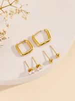 3 Pairs Simple Style Classic Style Heart Shape Plating Inlay 304 Stainless Steel Zircon 24K Gold Plated Ear Studs sku image 6