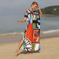 Women's Regular Dress Streetwear V Neck Printing Short Sleeve Abstract Maxi Long Dress Daily Beach main image 5
