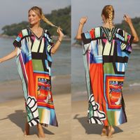 Women's Regular Dress Streetwear V Neck Printing Short Sleeve Abstract Maxi Long Dress Daily Beach main image 6