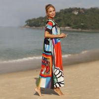 Women's Regular Dress Streetwear V Neck Printing Short Sleeve Abstract Maxi Long Dress Daily Beach main image 3
