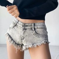 Femmes Du Quotidien Vêtement De Rue Couleur Unie Shorts Lavé Jeans Pantalon Large main image 3