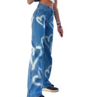 Women's Daily Streetwear Heart Shape Full Length Washed Jeans Wide Leg Pants main image 5