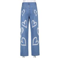 Women's Daily Streetwear Heart Shape Full Length Washed Jeans Wide Leg Pants main image 4