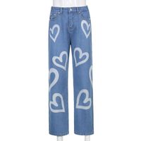 Women's Daily Streetwear Heart Shape Full Length Washed Jeans Wide Leg Pants main image 3