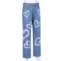 Women's Daily Streetwear Heart Shape Full Length Washed Jeans Wide Leg Pants main image 2