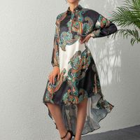 Women's Regular Dress Elegant Turndown Printing Long Sleeve Plant Midi Dress Banquet Daily main image 2
