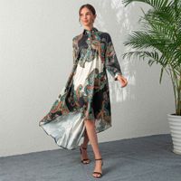 Women's Regular Dress Elegant Turndown Printing Long Sleeve Plant Midi Dress Banquet Daily main image 1