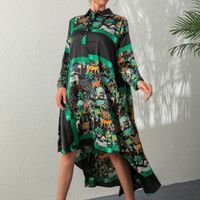 Women's Regular Dress Elegant Turndown Printing Long Sleeve Plant Midi Dress Banquet Daily main image 5