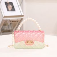 Women's Medium PVC Color Block Cute Square Lock Clasp Jelly Bag sku image 1