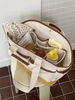 Women's Medium Canvas Color Block Classic Style Magnetic Buckle Tote Bag main image 2