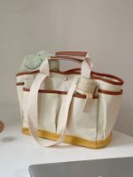 Women's Medium Canvas Color Block Classic Style Magnetic Buckle Tote Bag main image 5