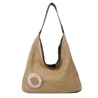 Women's Large Straw Flower Vacation Magnetic Buckle Underarm Bag sku image 2