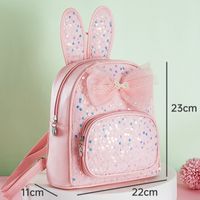 Femmes Faux Cuir Couleur Unie Mignon Paillettes Noeud Papillon Carré Fermeture Éclair Sac À Dos De Mode sku image 1