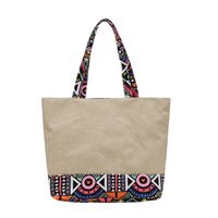 Women's Large Cotton And Linen Geometric Ethnic Style Zipper Tote Bag sku image 2