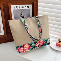 Women's Large Cotton And Linen Geometric Ethnic Style Zipper Tote Bag main image 2