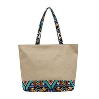 Women's Large Cotton And Linen Geometric Ethnic Style Zipper Tote Bag sku image 3