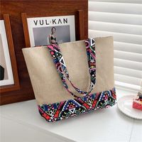 Women's Large Cotton And Linen Geometric Ethnic Style Zipper Tote Bag main image 3