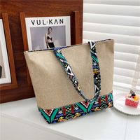 Women's Large Cotton And Linen Geometric Ethnic Style Zipper Tote Bag main image 4