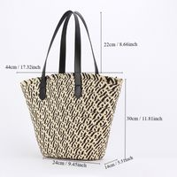 Women's Large Straw Geometric Vacation Bucket Zipper Straw Bag main image 3