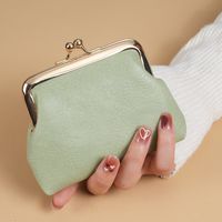 Women's Solid Color PVC Clipped Button Coin Purses sku image 2
