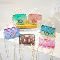 Women's Small PVC Color Block Cute Beading Square Lock Clasp Crossbody Bag Jelly Bag main image 1