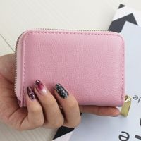 Unisex Solid Color Pu Leather Zipper Card Holders sku image 2