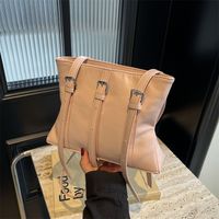 Women's Pu Leather Solid Color Classic Style Sewing Thread Square Zipper Tote Bag sku image 2