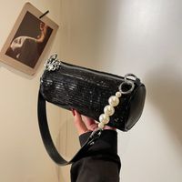 Women's Pu Leather Solid Color Classic Style Sequins Zipper Shoulder Bag main image 4