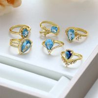Wholesale Simple Style Classic Style Color Block Copper Plating Inlay 18K Gold Plated Glass Stone Zircon Rings main image 1