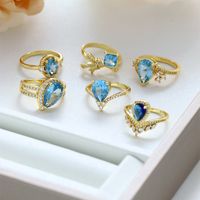 Wholesale Simple Style Classic Style Color Block Copper Plating Inlay 18K Gold Plated Glass Stone Zircon Rings main image 9