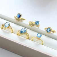 Wholesale Simple Style Classic Style Color Block Copper Plating Inlay 18K Gold Plated Glass Stone Zircon Rings main image 2