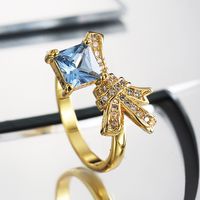 Wholesale Simple Style Classic Style Color Block Copper Plating Inlay 18K Gold Plated Glass Stone Zircon Rings main image 3