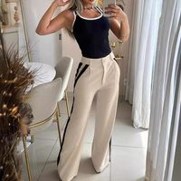 Daily Women's Simple Style Color Block Linen Polyester Printing Pants Sets Pants Sets main image 3