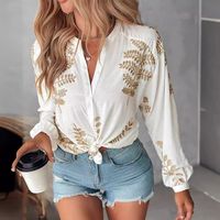 Women's Blouse Short Sleeve Blouses Elegant Leaves Solid Color main image 5