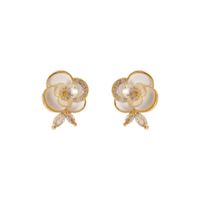 1 Pair Lady Commute Flower Inlay Copper Zircon 18K Gold Plated Ear Studs main image 2