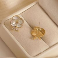 1 Pair Lady Commute Flower Inlay Copper Zircon 18K Gold Plated Ear Studs main image 5