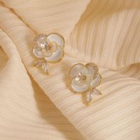 1 Pair Lady Commute Flower Inlay Copper Zircon 18K Gold Plated Ear Studs main image 4